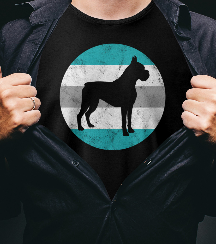 Boxer Dog Silhouette On Retro Striped Circle For Teens T-Shirt