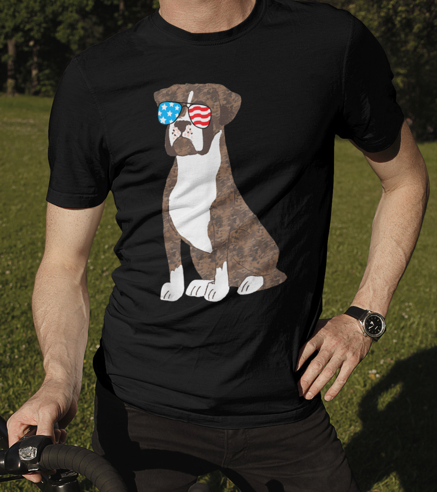 Patriotic Boxer Dog USA Flag Sunglasses Memorial Day T-Shirt