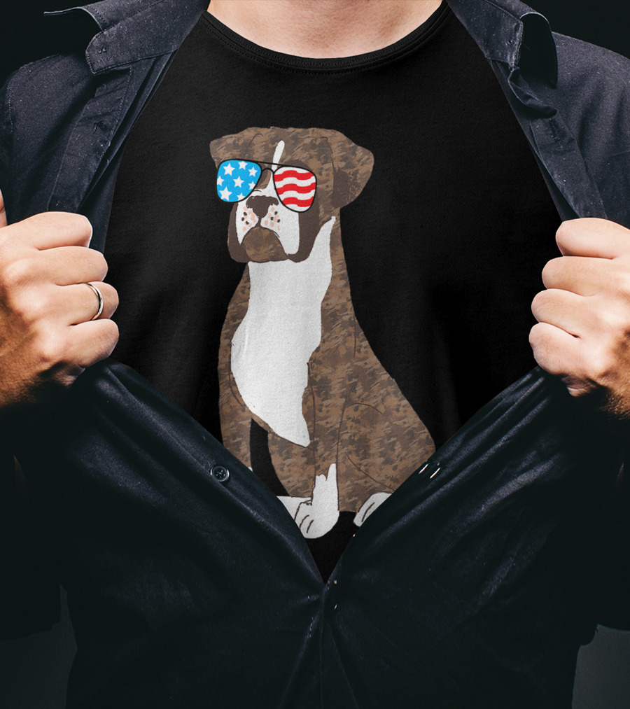 Patriotic Boxer Dog USA Flag Sunglasses Memorial Day T-Shirt
