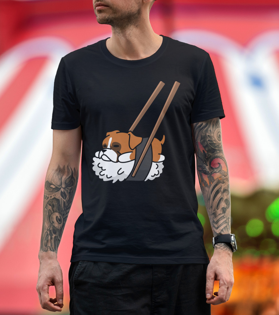 Boxer Dog Sushi with Funny Chopsticks T-Shirt