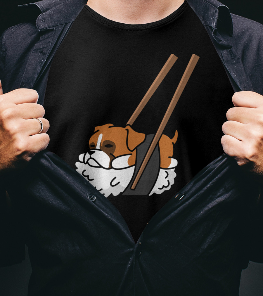 Boxer Dog Sushi With Funny Chopsticks T-Shirt