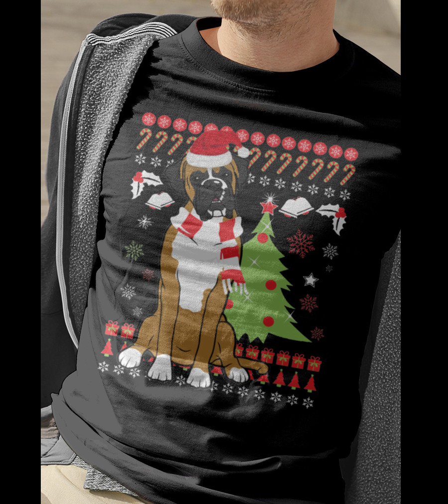 Boxer Dog Christmas Tree Ugly Christmas Holiday Boxer T-Shirt