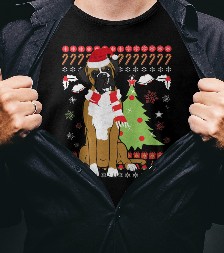 Boxer Dog Christmas Tree Ugly Christmas Holiday Boxer T-Shirt
