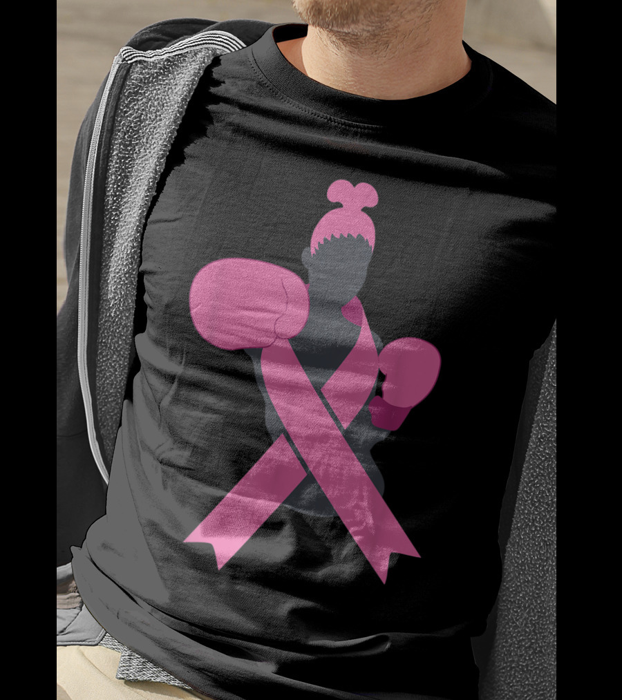 Boxer Supporting Breast Cancer Awareness With Pink Ribbon Boxing Gloves T-Shirt