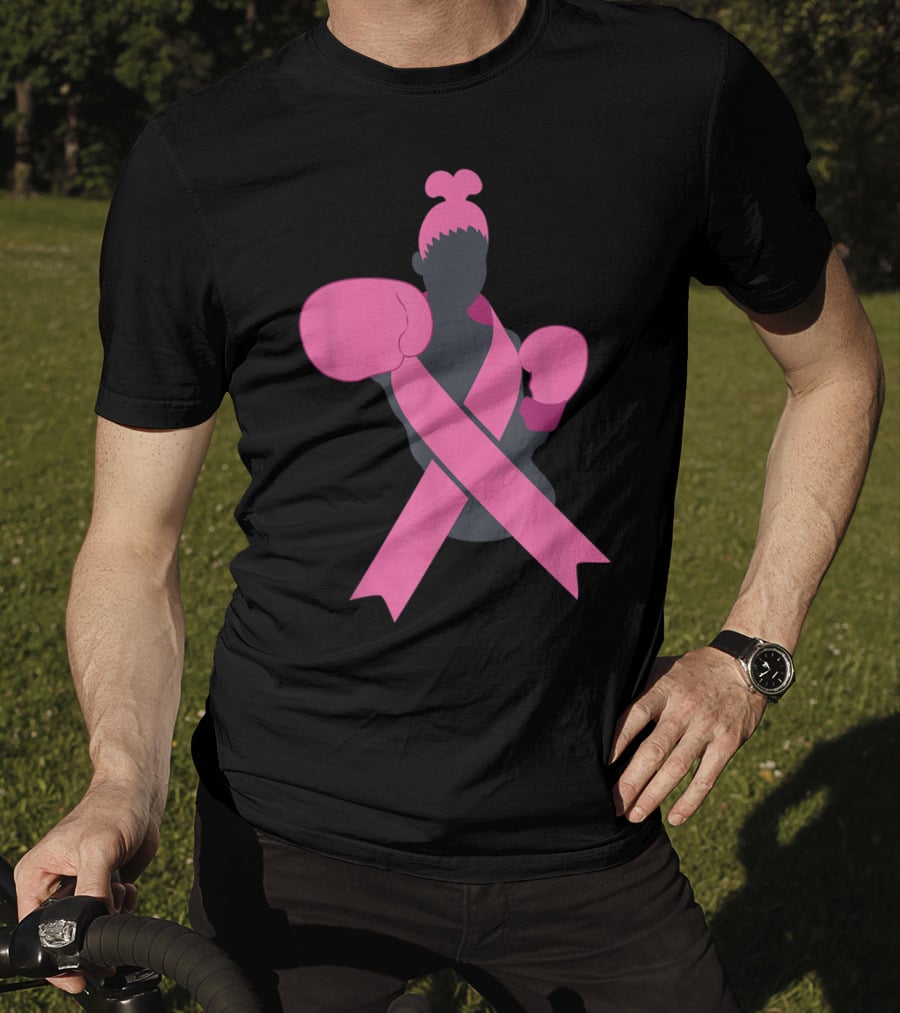 Boxer Supporting Breast Cancer Awareness With Pink Ribbon Boxing Gloves T-Shirt