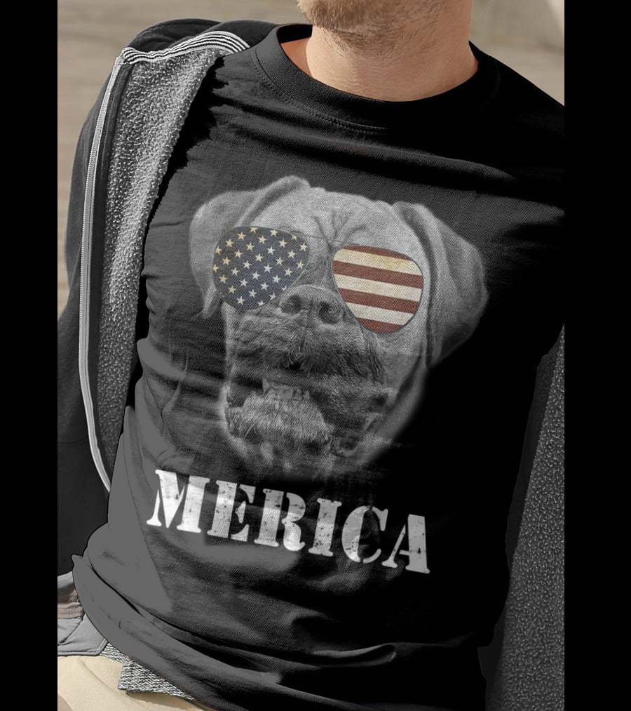 Merica Patriotic Boxer Dog With USA Flag Sunglasses T-Shirt