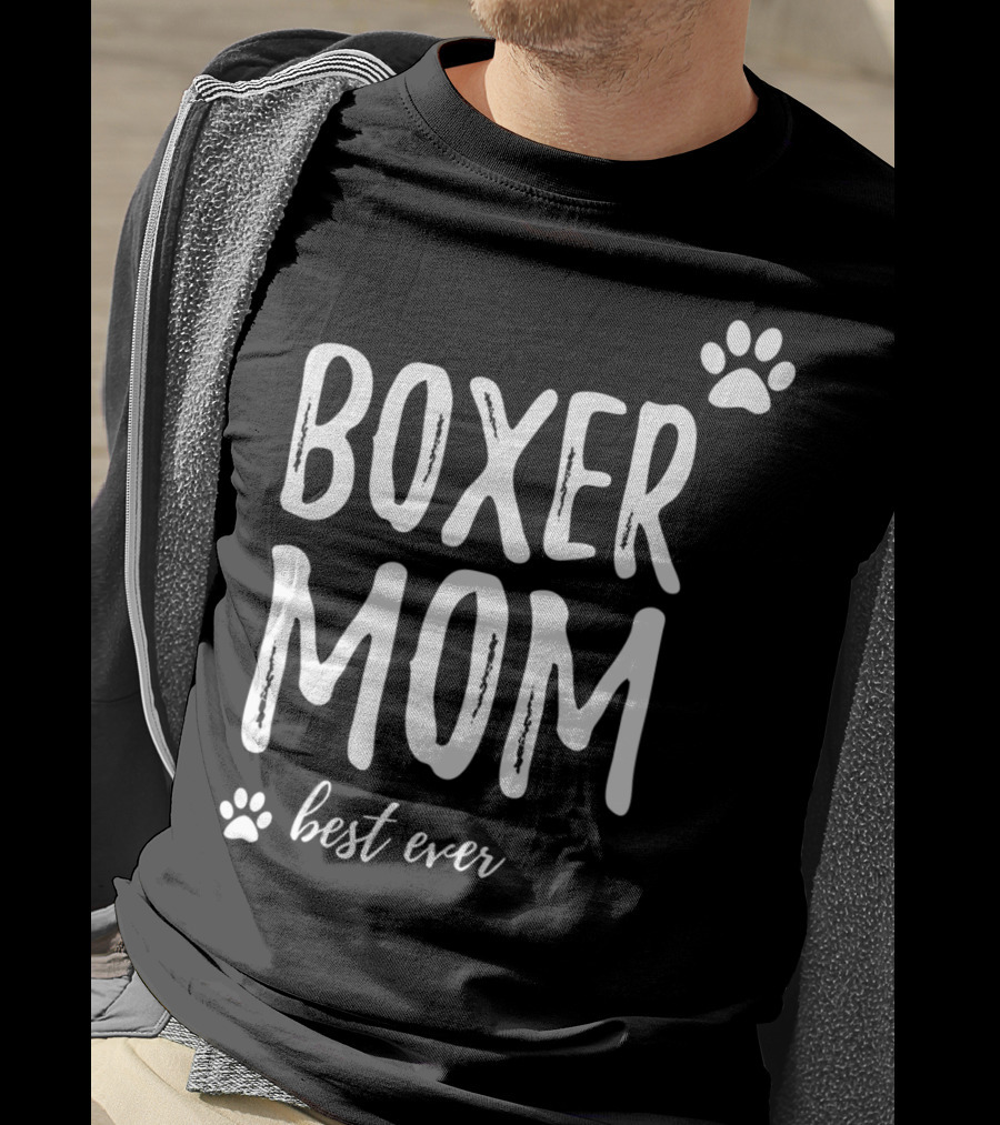 Boxer Mom Best Ever Boxer Dog Paw Prints T-Shirt