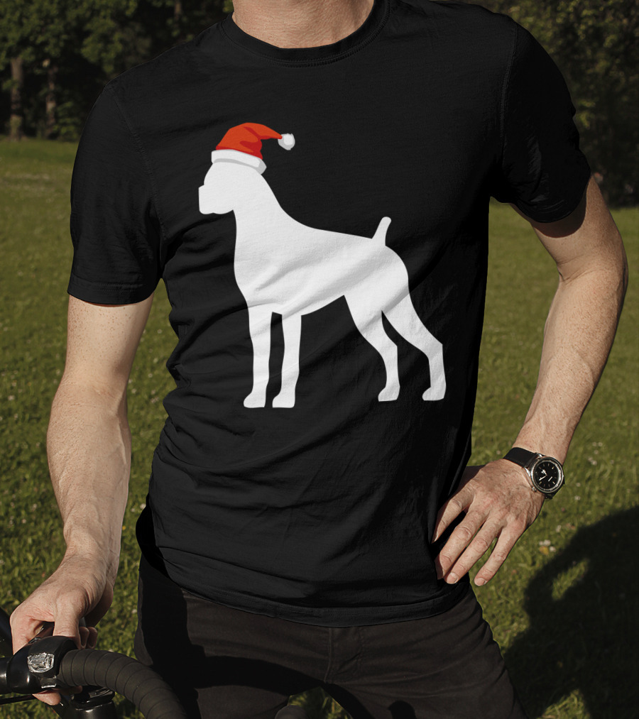 Boxer Dog Wearing Santa Hat Christmas T-Shirt