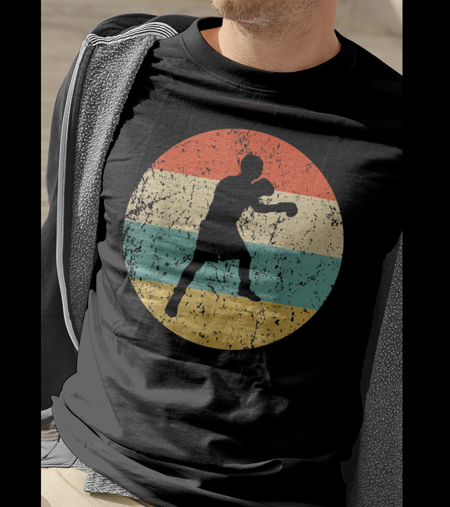 Boxing Vintage Boxer Silhouette Retro Circle Stripes T-Shirt