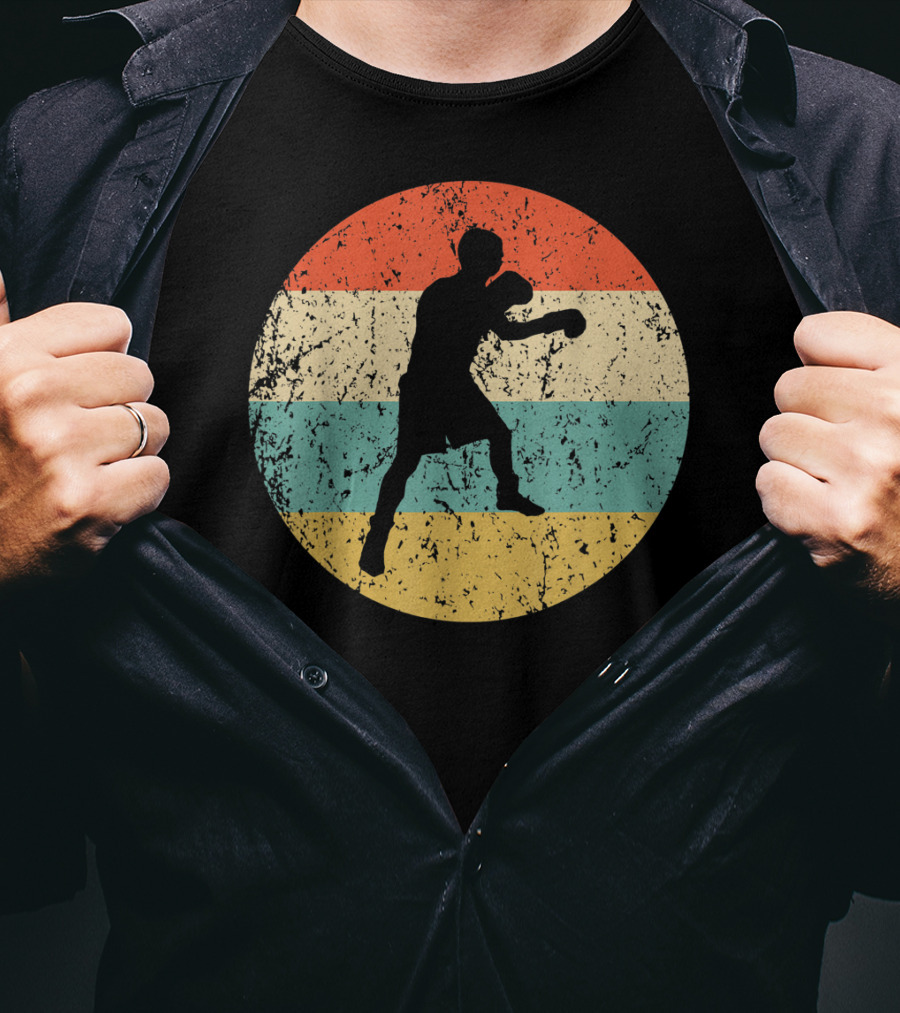 Boxing Vintage Boxer Silhouette Retro Circle Stripes T-Shirt