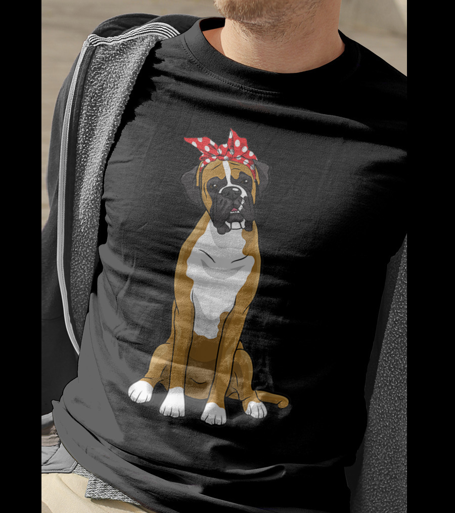 Funny Boxer Dog With Red Bandana For Mom T-Shirt