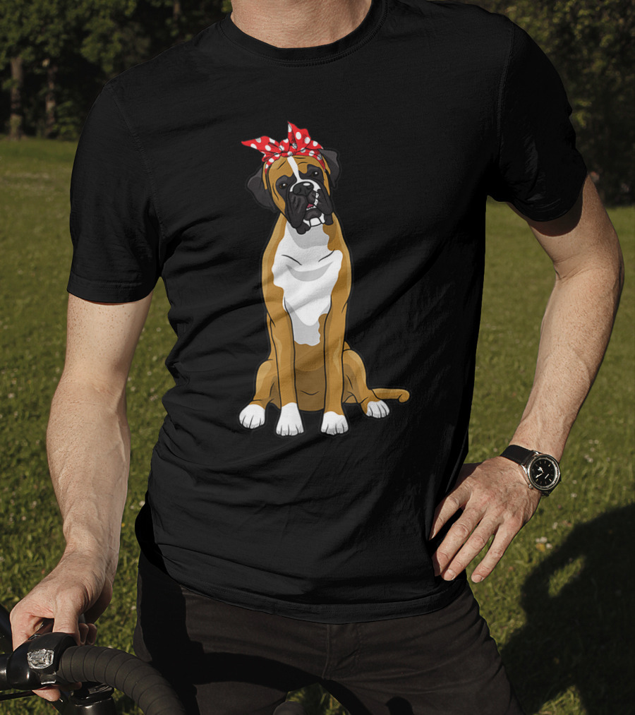 Funny Boxer Dog With Red Bandana For Mom T-Shirt