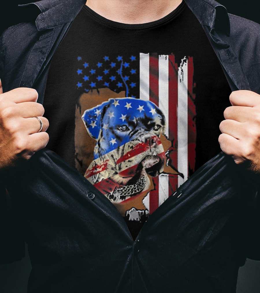 American Flag Boxer Dog Tattoos T-Shirt