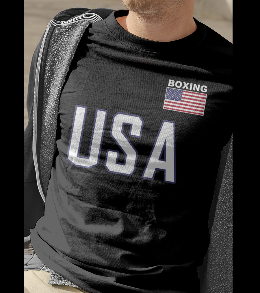 USA Flag Boxing Jacket With Pocket Equipment Theme For Boxer T-Shirt