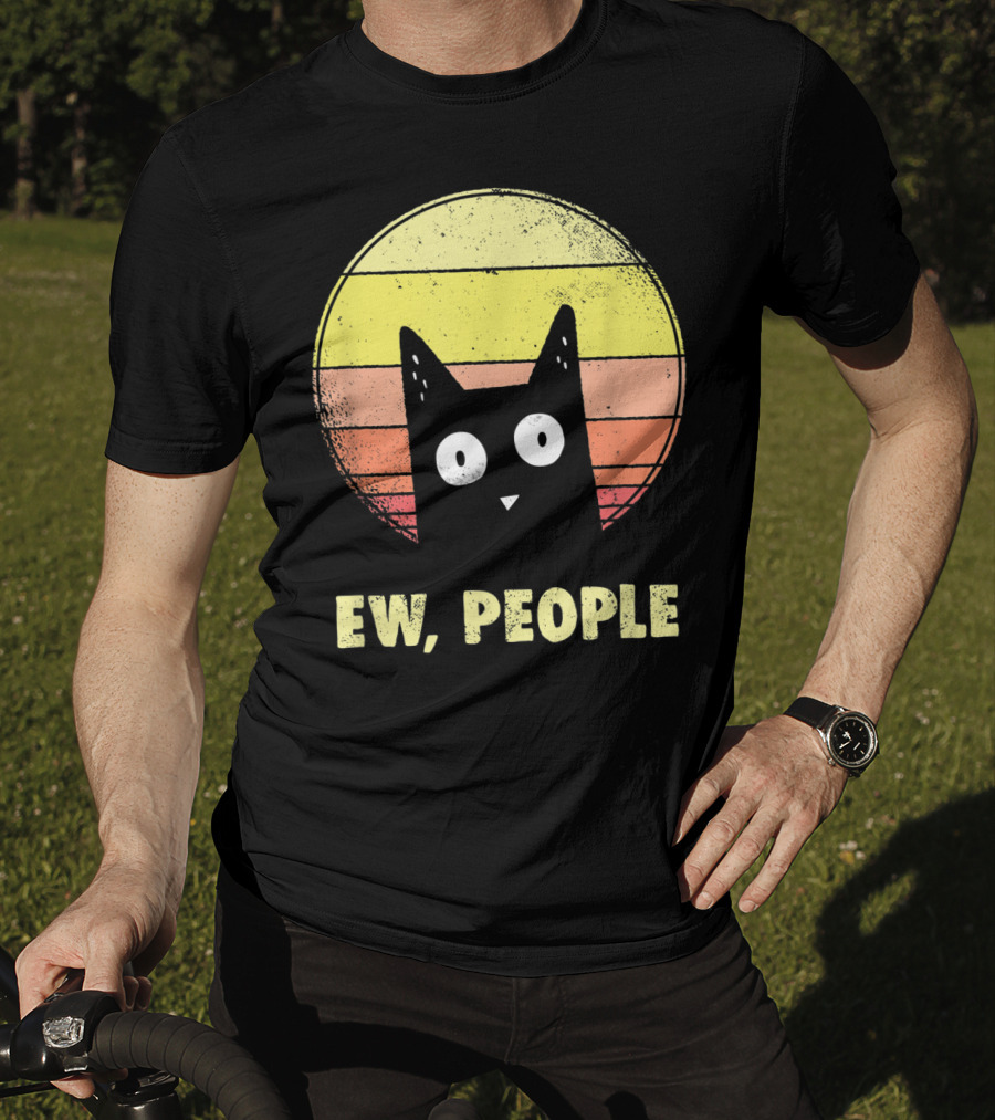 Ew People Vintage Funny Cat Lover Retro Sunset T-Shirt