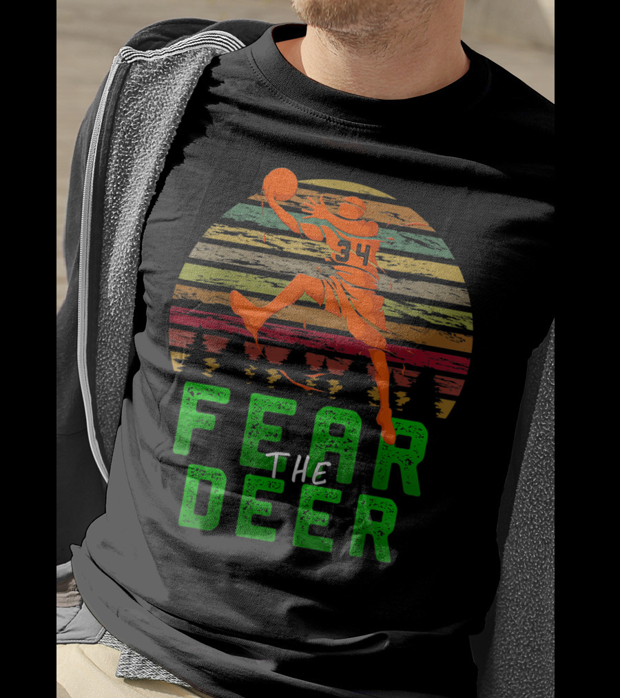 Fear The Deer Milwaukee Basketball Retro Sunset Jumper T-Shirt