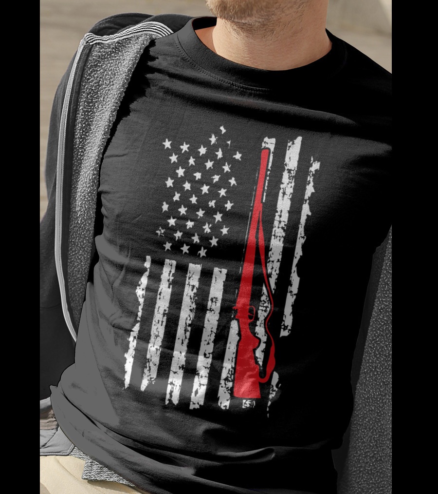 American Flag Gun Hunters Rifle In Red Silhouette T-Shirt