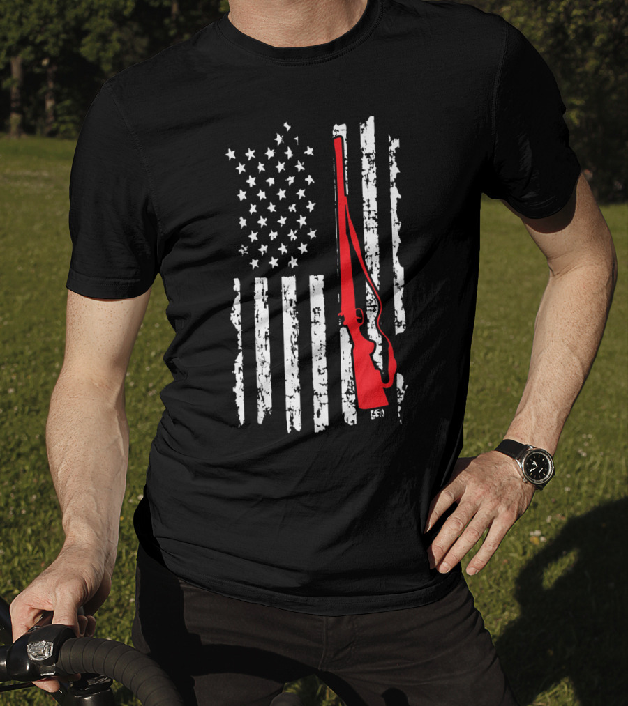 American Flag Gun Hunters Rifle In Red Silhouette T-Shirt