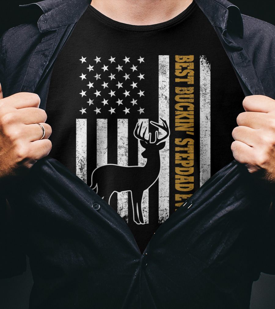 American Flag Best Buckin Stepdad Ever Deer T-Shirt