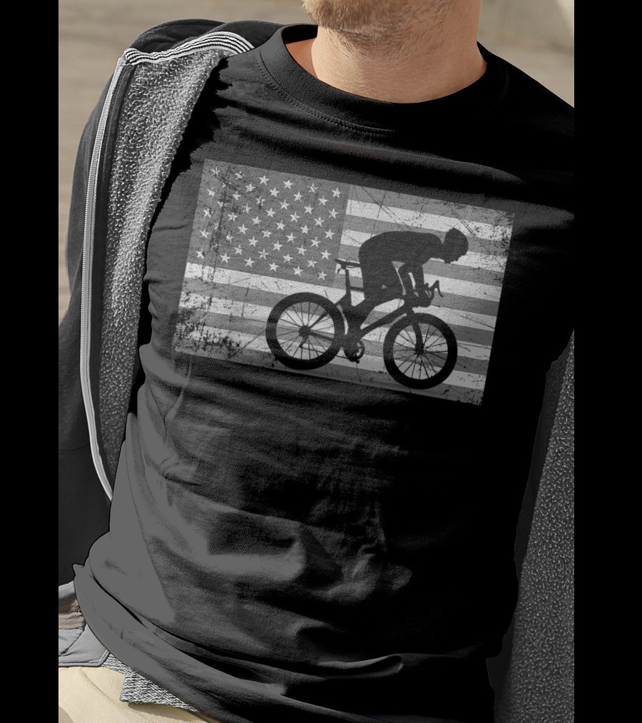 American Flag USA Cyclist Bike Cycling T-Shirt