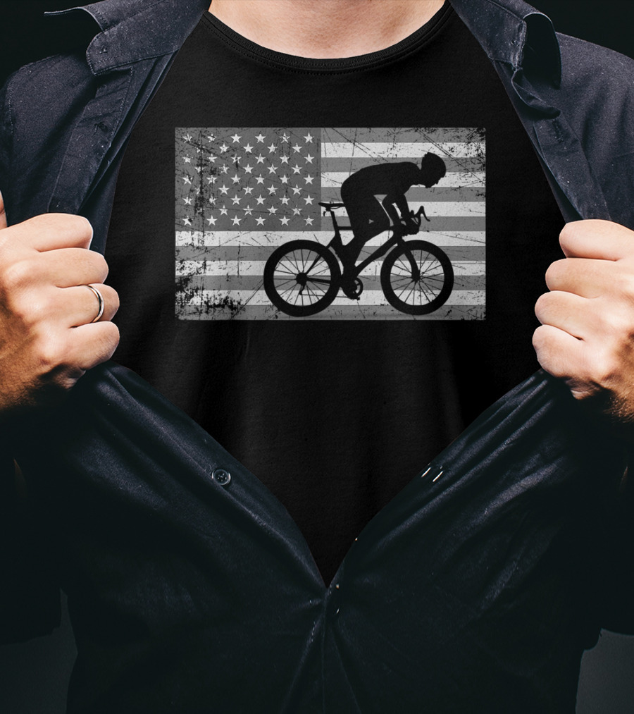 American Flag USA Cyclist Bike Cycling T-Shirt