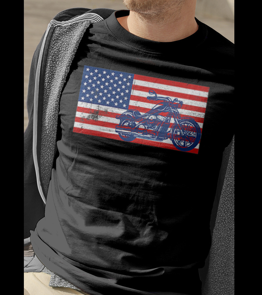 American Flag Motorcycle Stars And Stripes Pocket Motorcycl T-Shirt