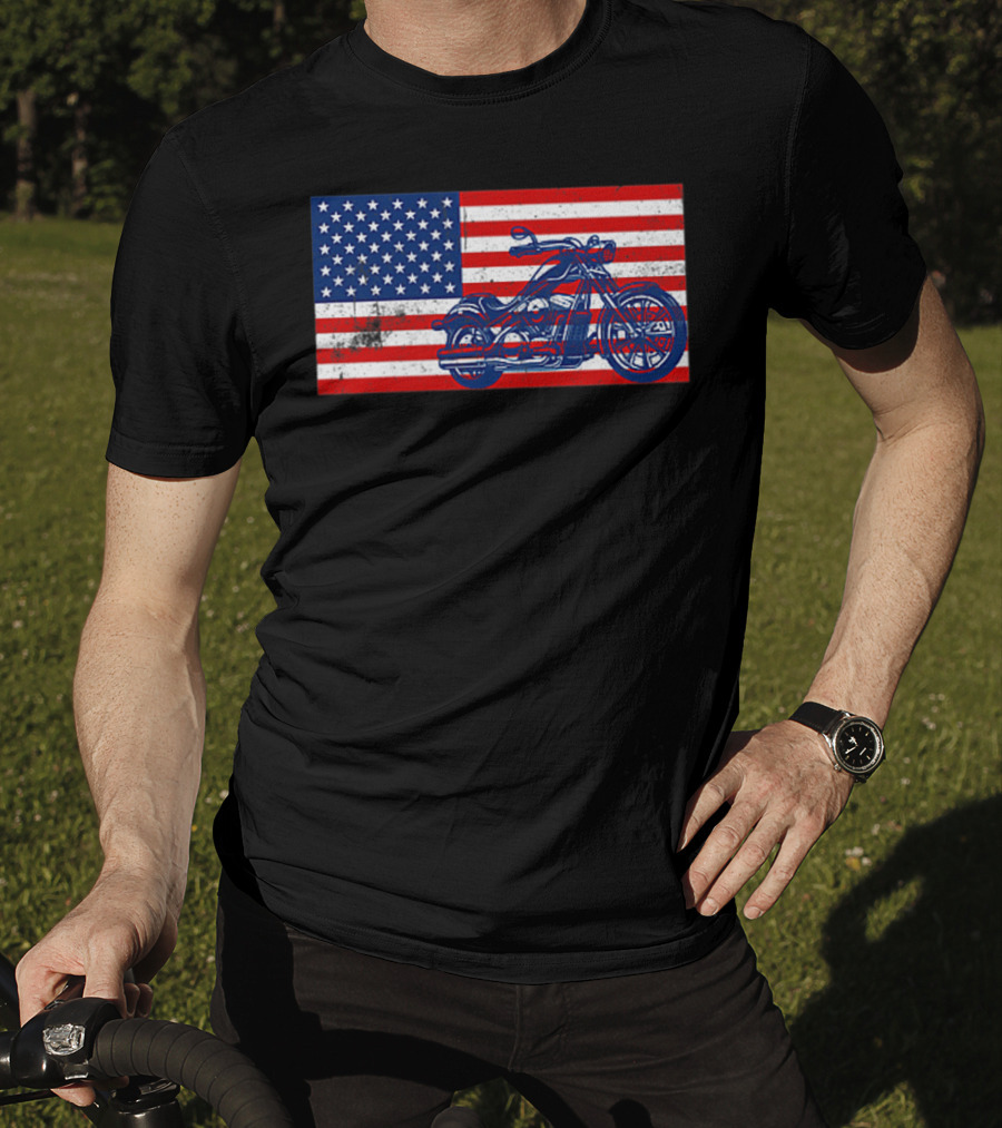 American Flag Motorcycle Stars And Stripes Pocket Motorcycl T-Shirt