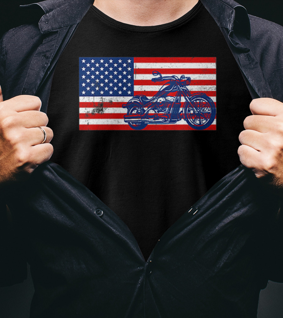 American Flag Motorcycle Stars And Stripes Pocket Motorcycl T-Shirt