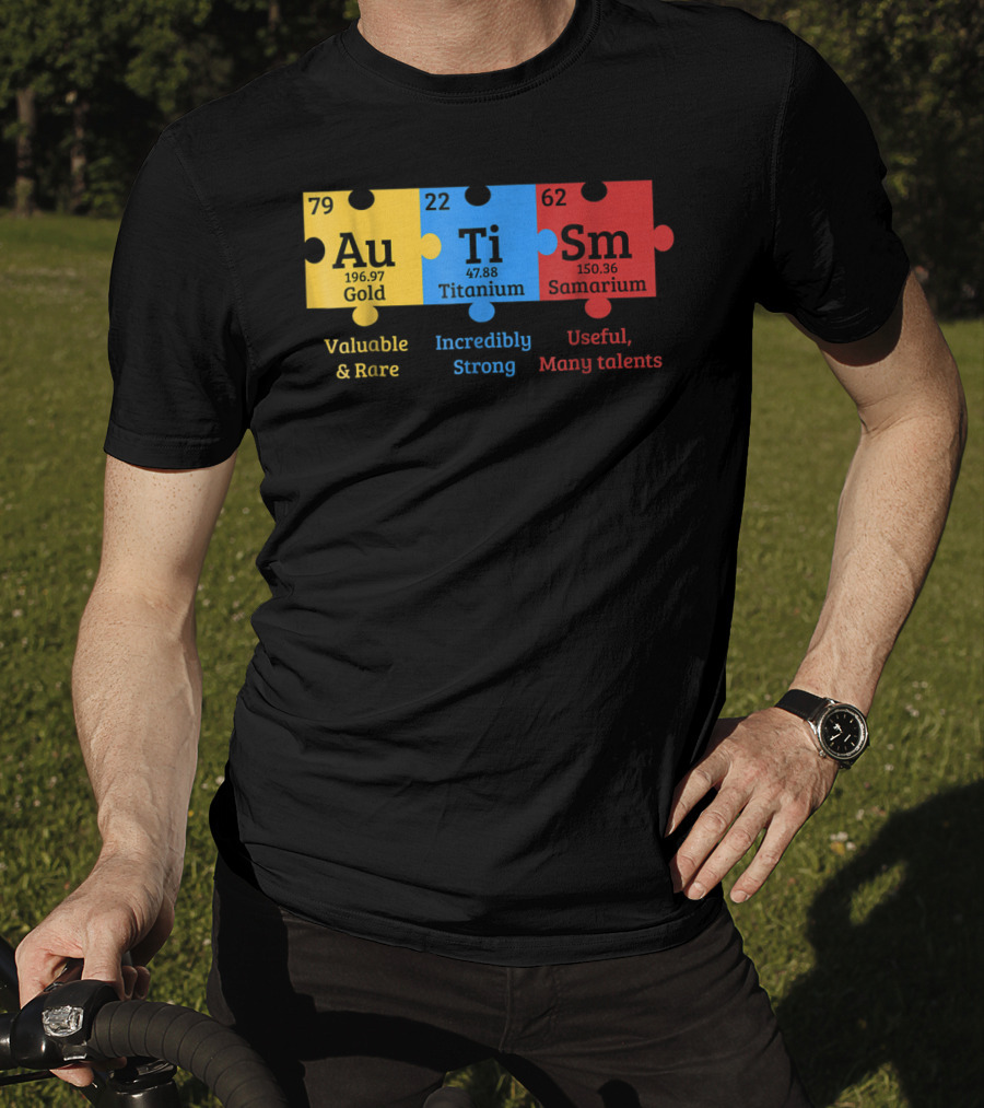 Autism Awareness Gold Titanium Samarium Elements Puzzle T-Shirt