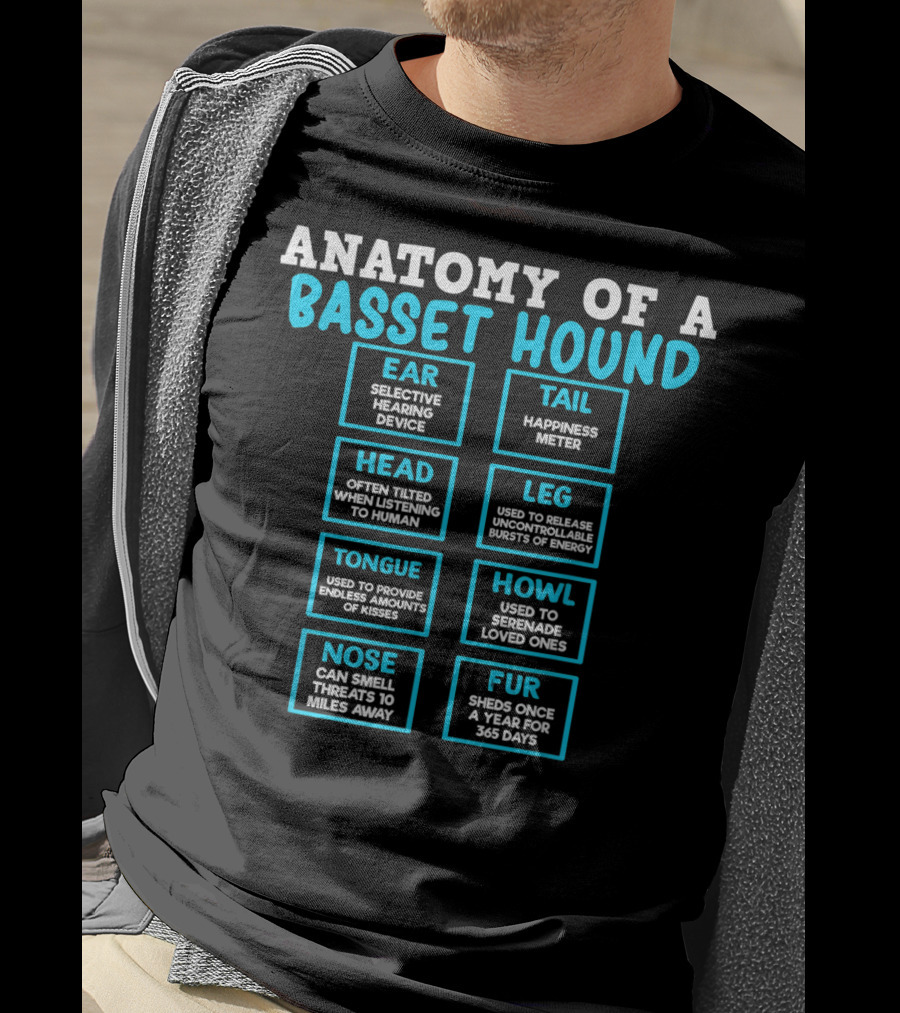 Anatomy Of A Basset Hound Ear Tail Head Leg Tongue Howl Nose Fur T-Shirt
