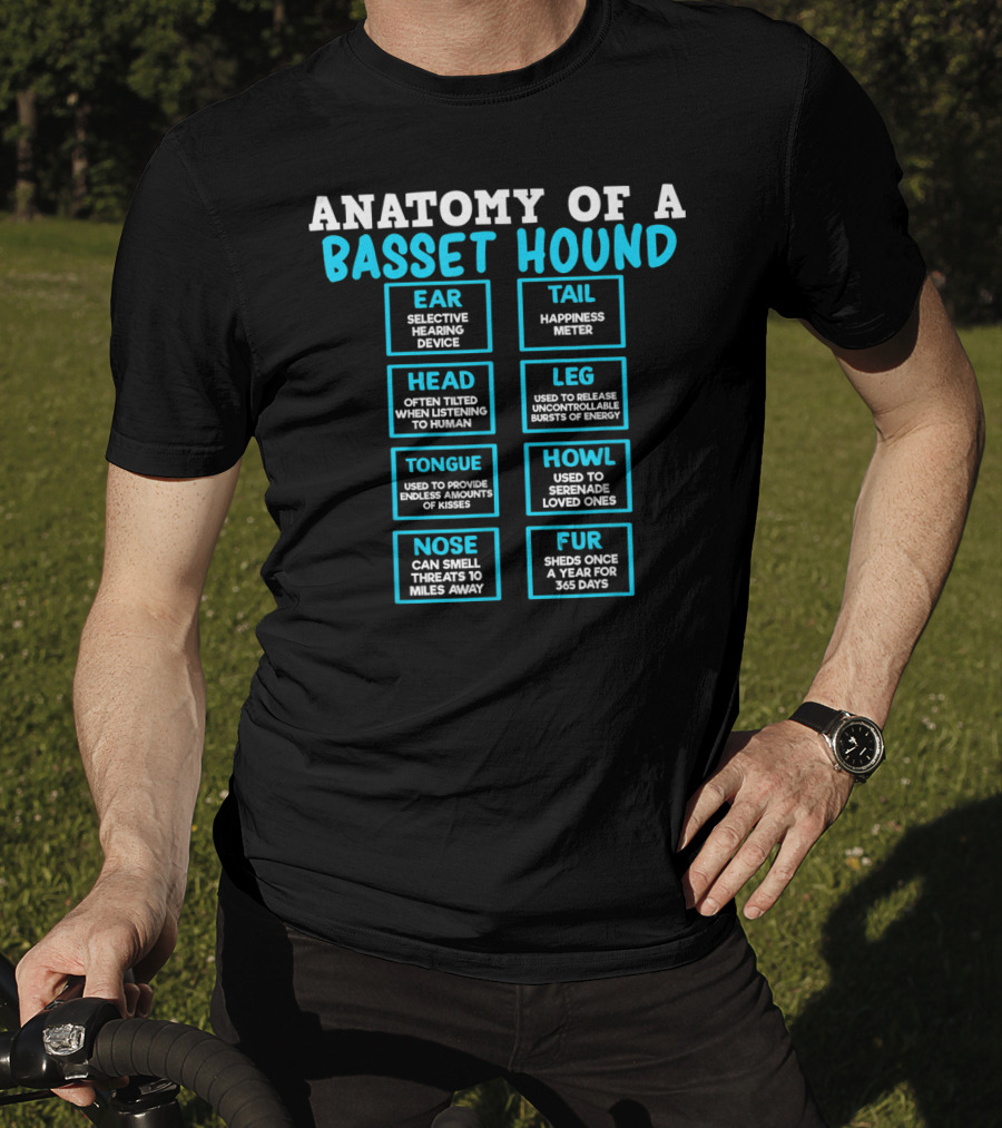 Anatomy Of A Basset Hound Ear Tail Head Leg Tongue Howl Nose Fur T-Shirt