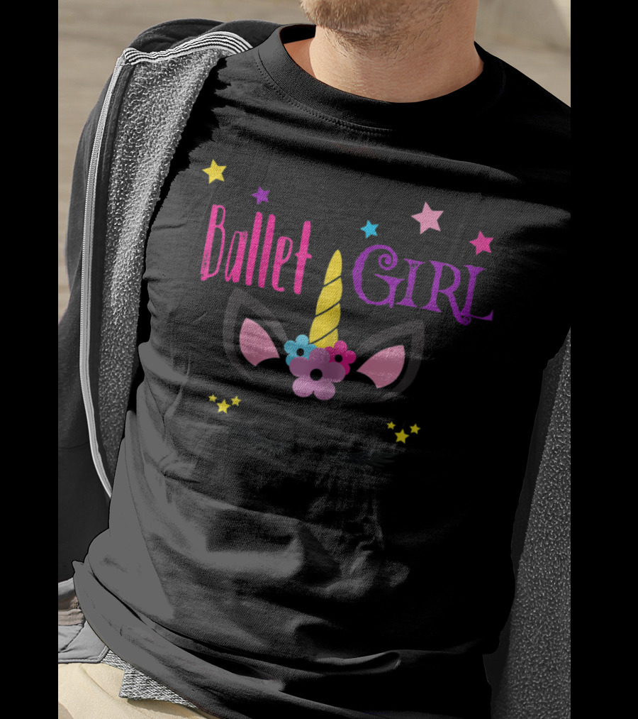 Ballet Girl Unicorn Cute Stars And Flowers T-Shirt