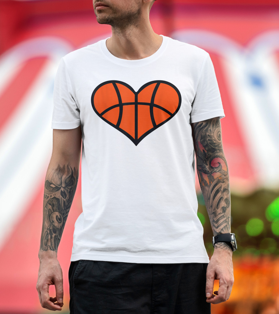 Basketball Heart Shape Orange Ball Lines T-Shirt