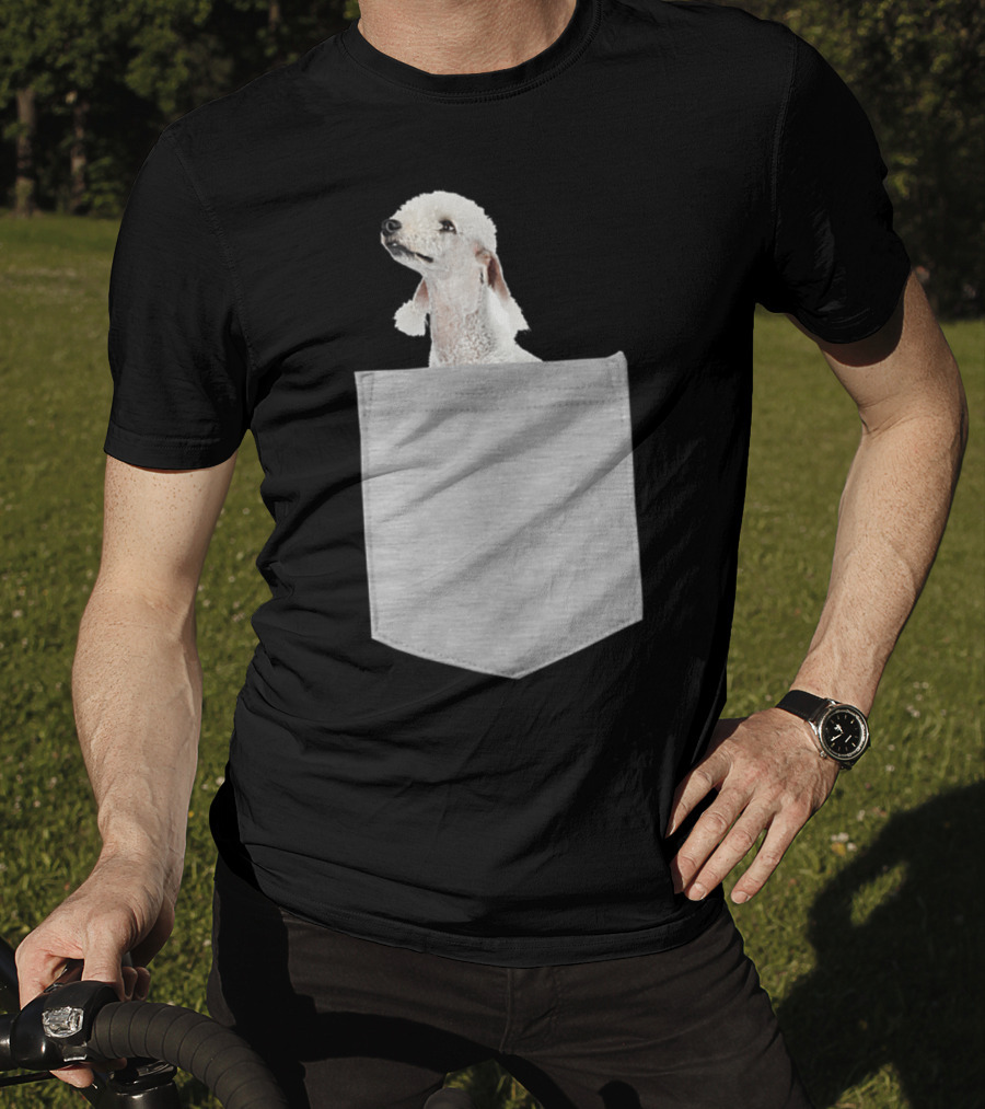 Bedlington Terrier Peeking From Gray Pocket T-Shirt
