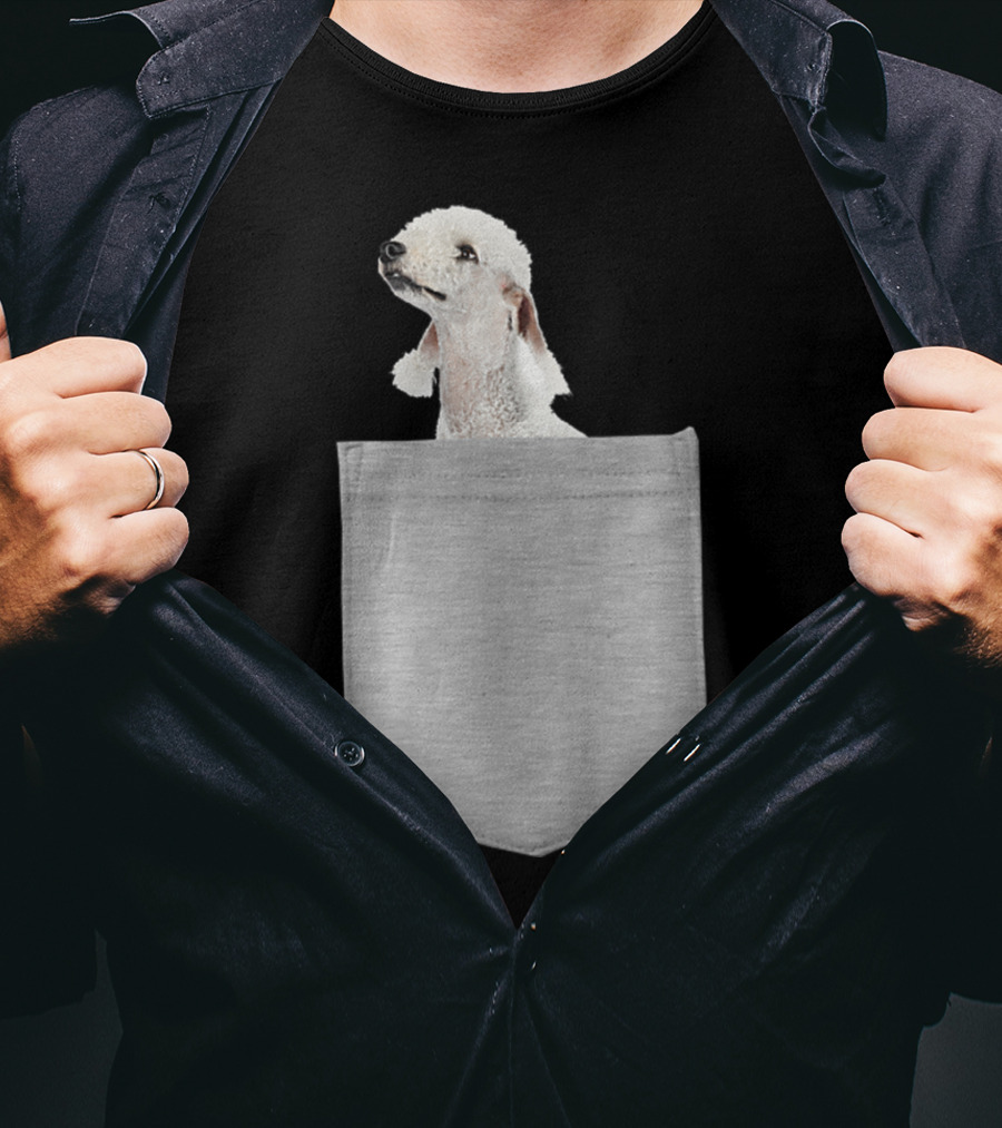 Bedlington Terrier Peeking From Gray Pocket T-Shirt
