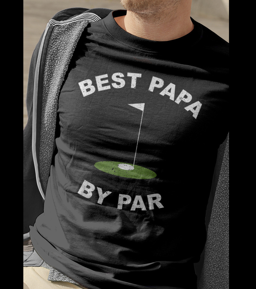 Best Papa By Par Funny Golf Men's Grandpa Green Hole Flag T-Shirt