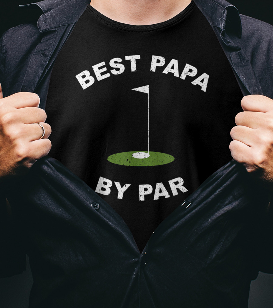 Best Papa By Par Funny Golf Men's Grandpa Green Hole Flag T-Shirt