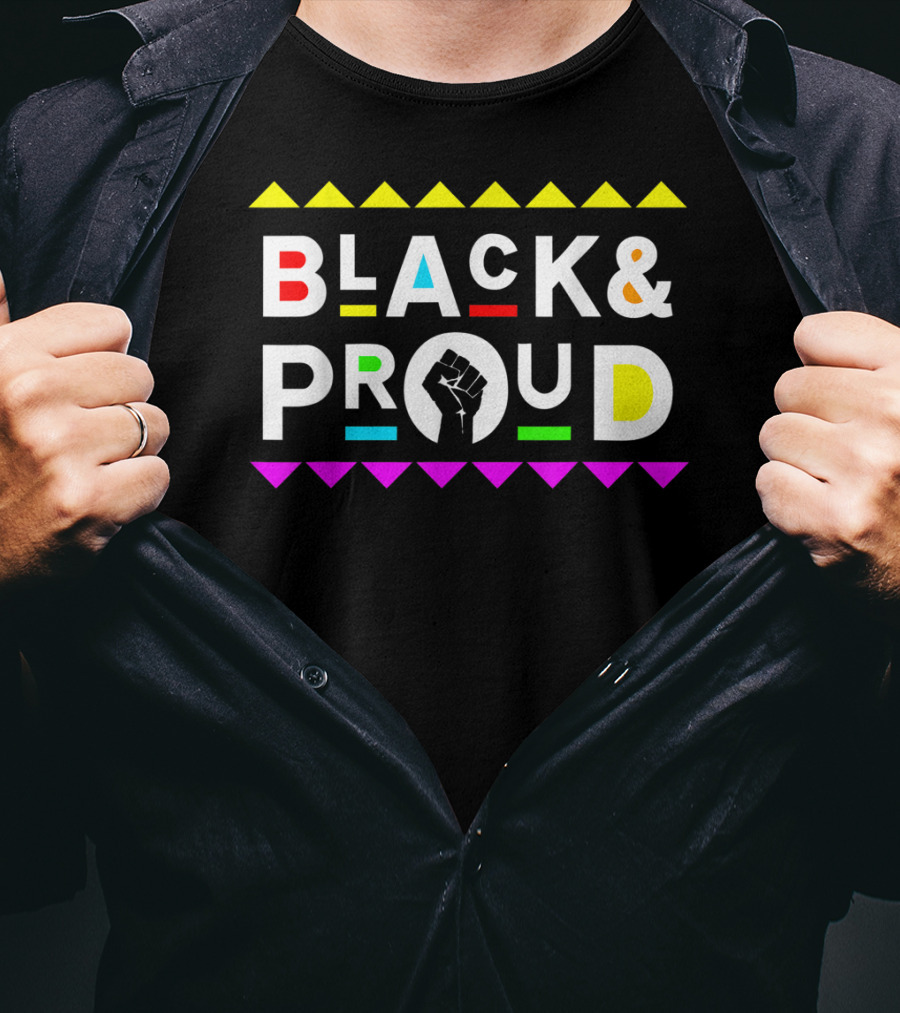 Black And Proud 90s Retro Colorful Fist T-Shirt