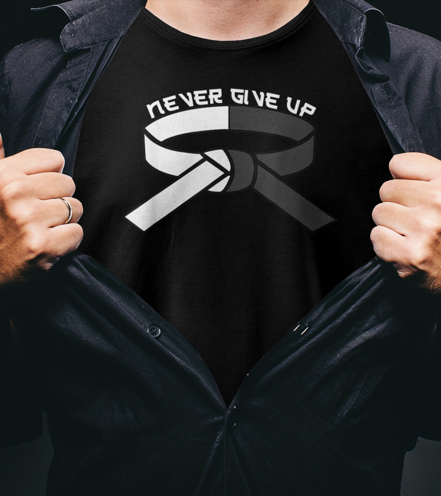 Never Give Up Black Belt Motivational Martial Arts T-Shirt