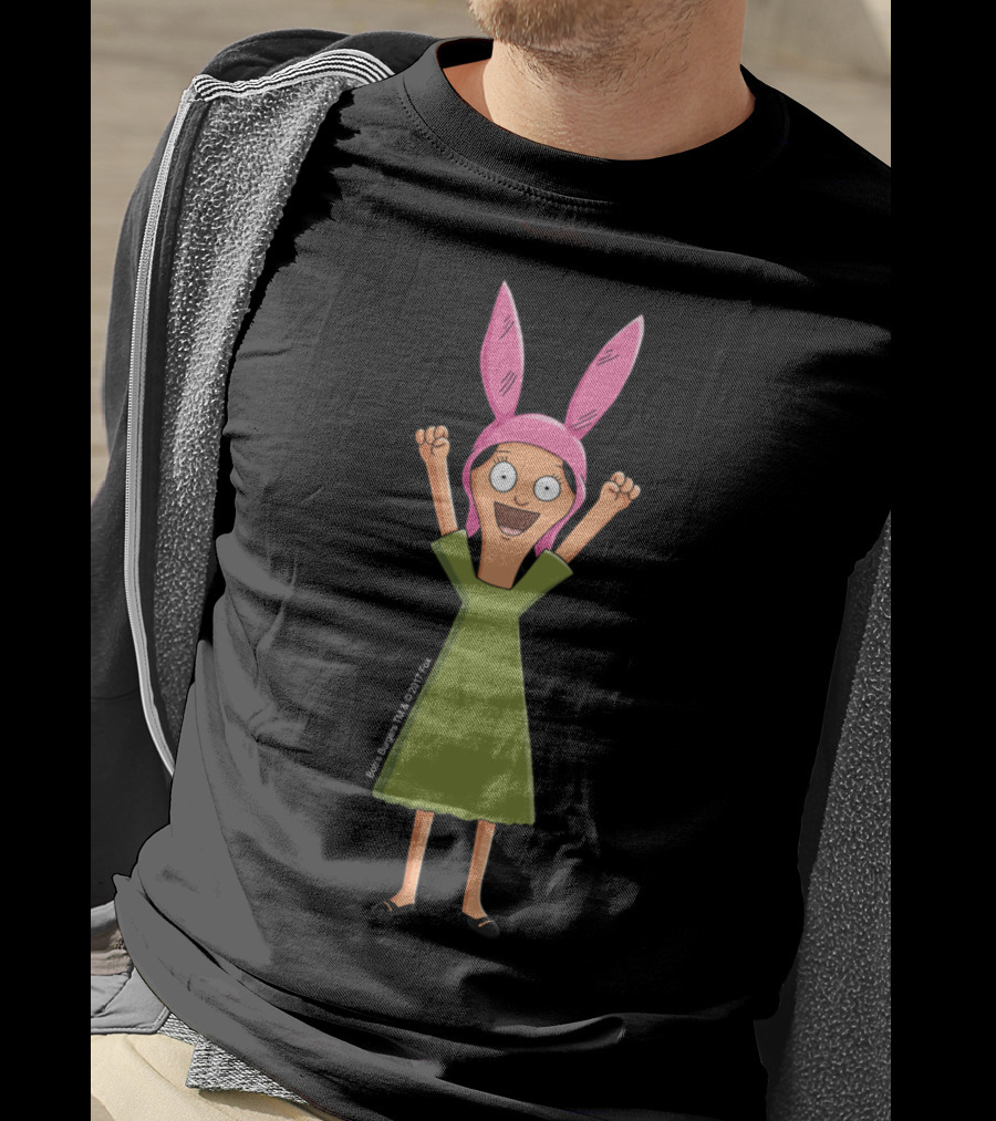 Bob's Burgers Louise Belcher Green Dress Pink Bunny Ears Excited Pose T-Shirt