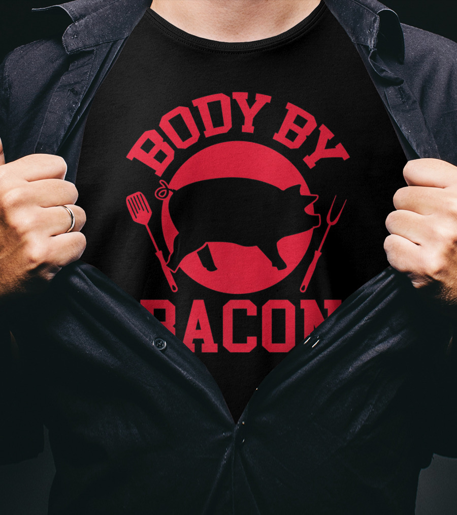 Body By Bacon Keto Carnivore Food Silhouette With Fork And Spatula T-Shirt