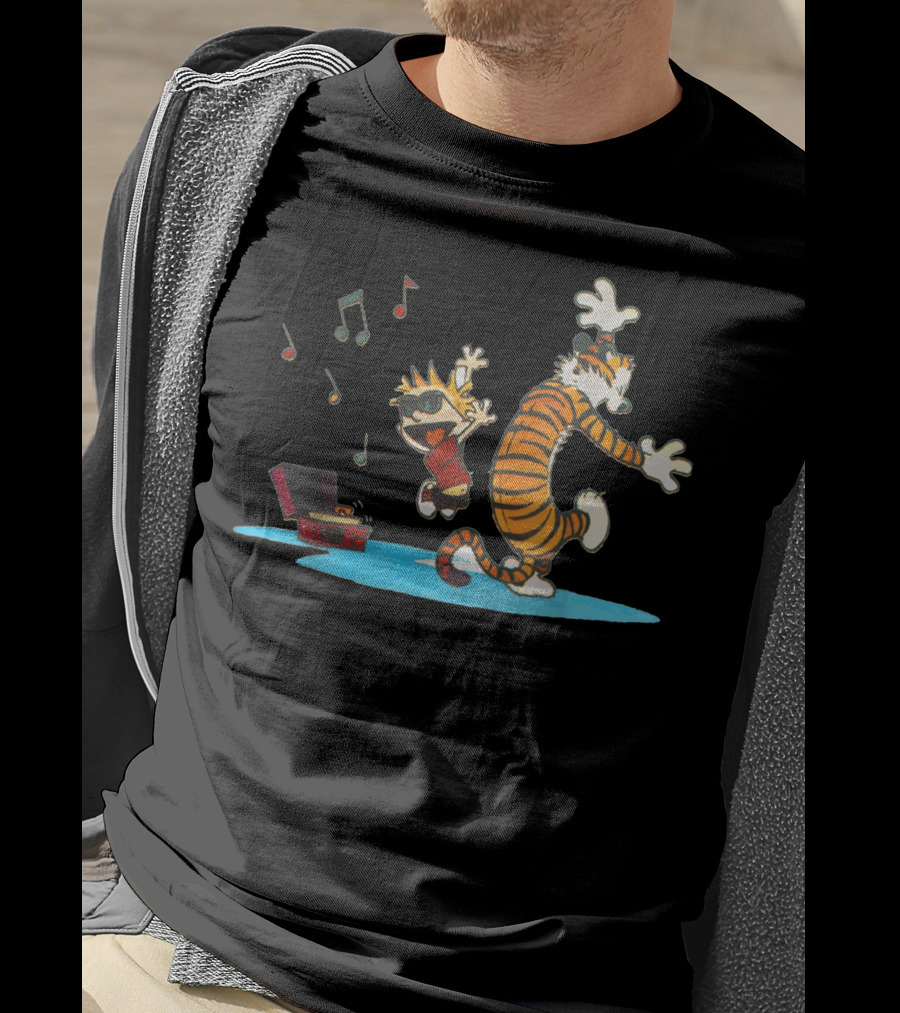 Calvin Dancing With Music Hobbes Vinyl Player T-Shirt