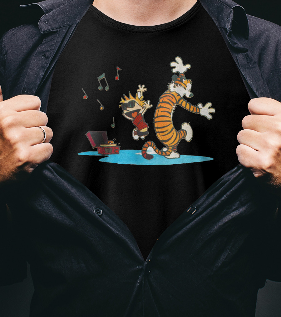 Calvin Dancing With Music Hobbes Vinyl Player T-Shirt
