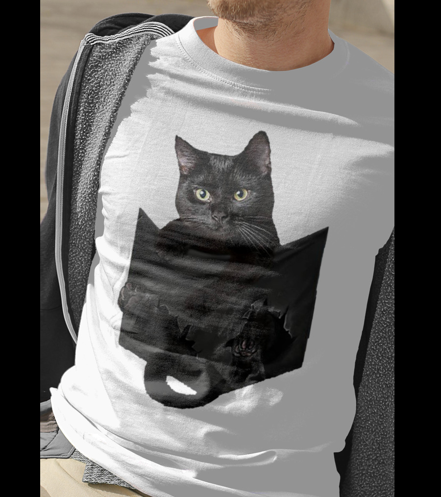 Cat In Pocket Black Cat Inside Pocket Bac Playful T-Shirt