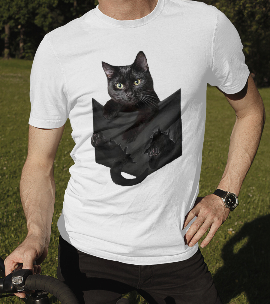 Cat In Pocket Black Cat Inside Pocket Bac Playful T-Shirt
