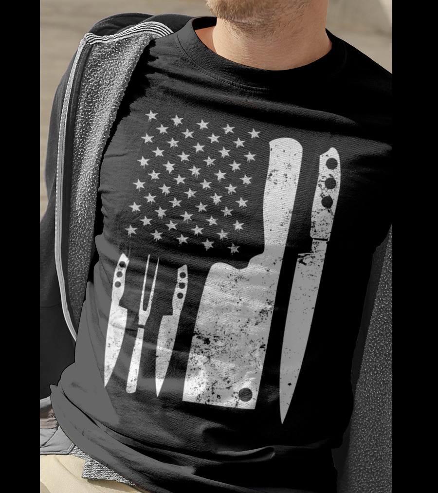 Chef Knife US Flag T-Shirt