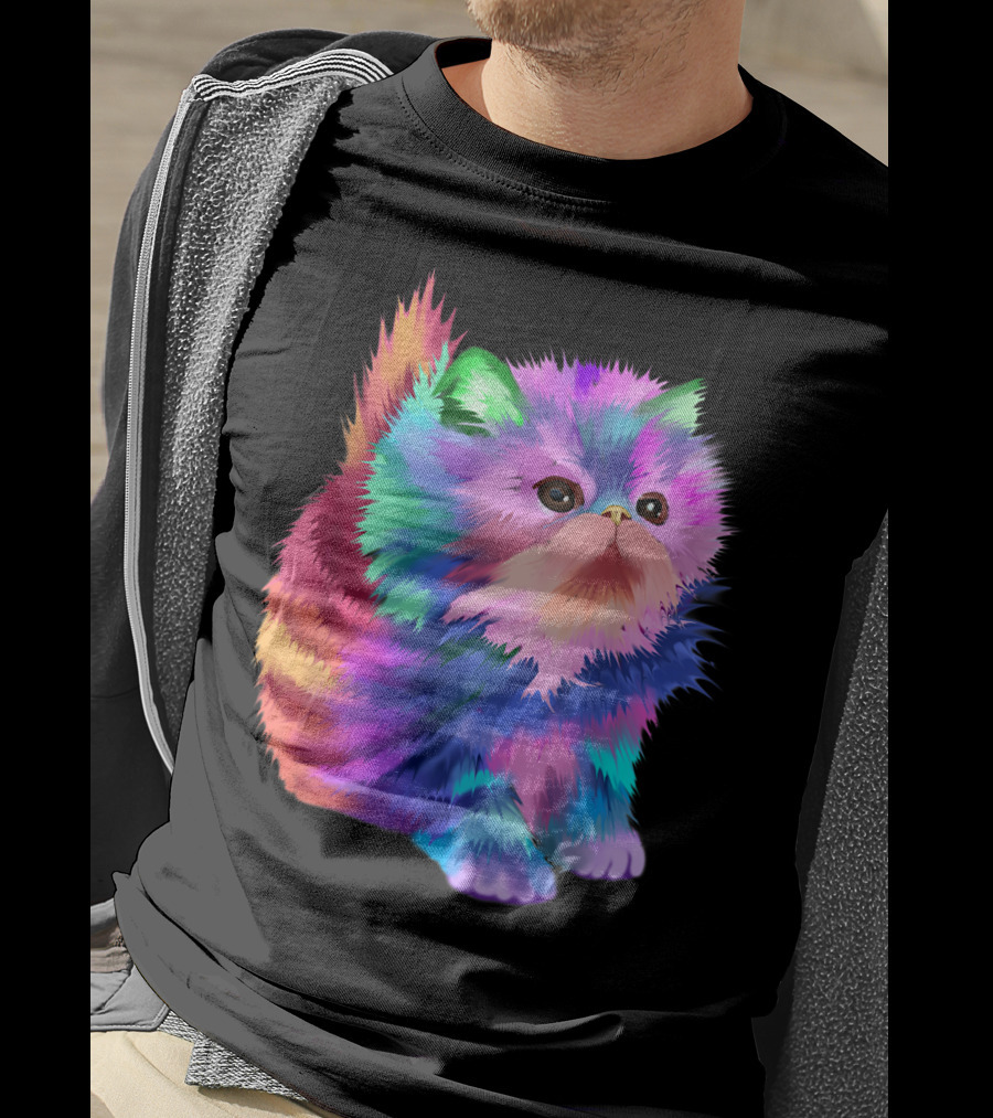 Colorful Rainbow Kitten Rave EDM Cat T-Shirt