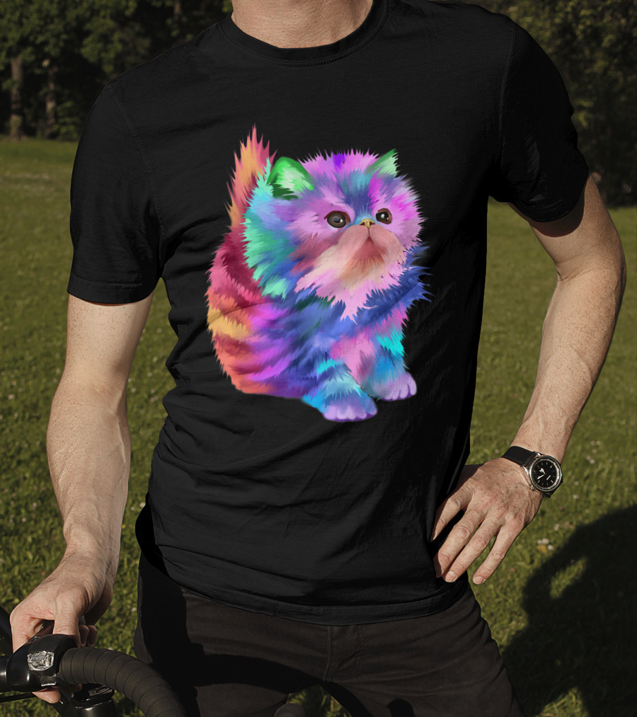 Colorful Rainbow Kitten Rave EDM Cat T-Shirt