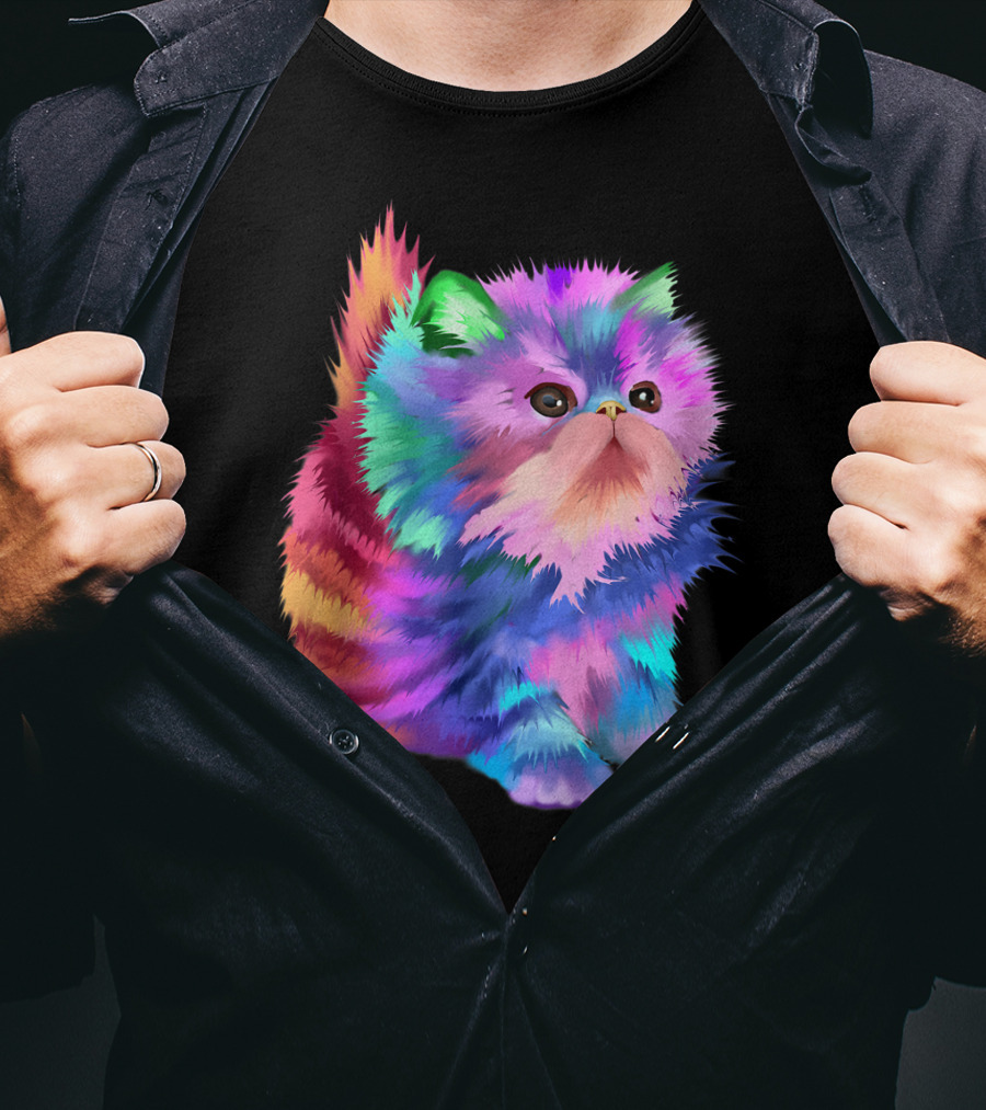 Colorful Rainbow Kitten Rave EDM Cat T-Shirt