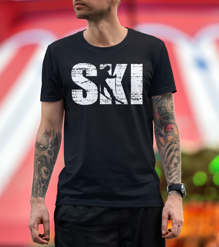 Cool Distressed Skiing for Skiers SKI T-Shirt